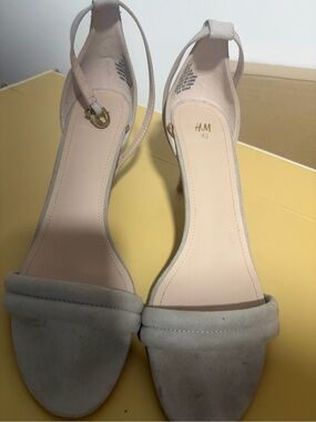 H&M Beige/Taupe Suede-Look Ankle Strap Heels
